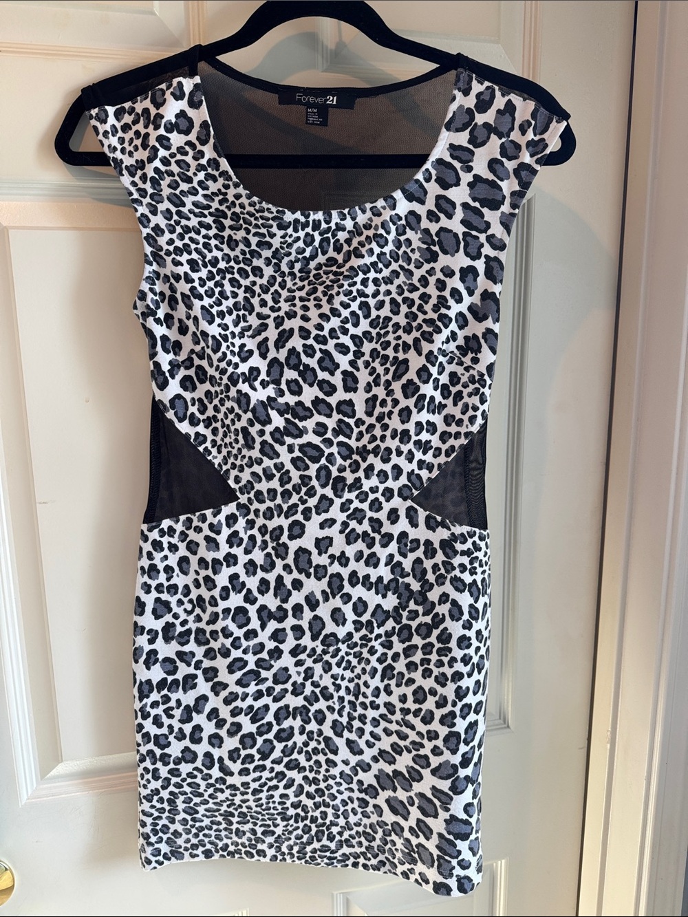 Forever 21 Black and White Leopard Print Mini Dress with Mesh Insets